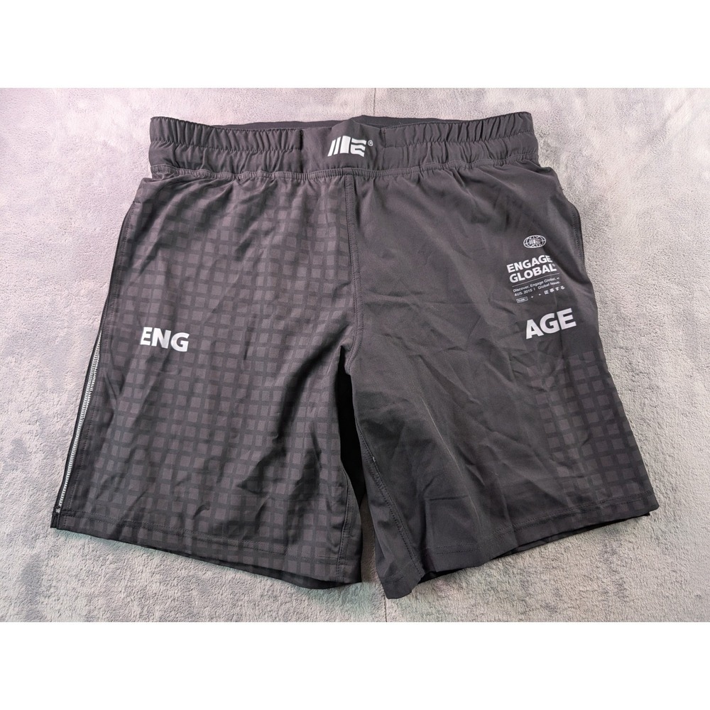 Engage Global MMA Fight Shorts Mens XL Black Checkered Compression Grappling